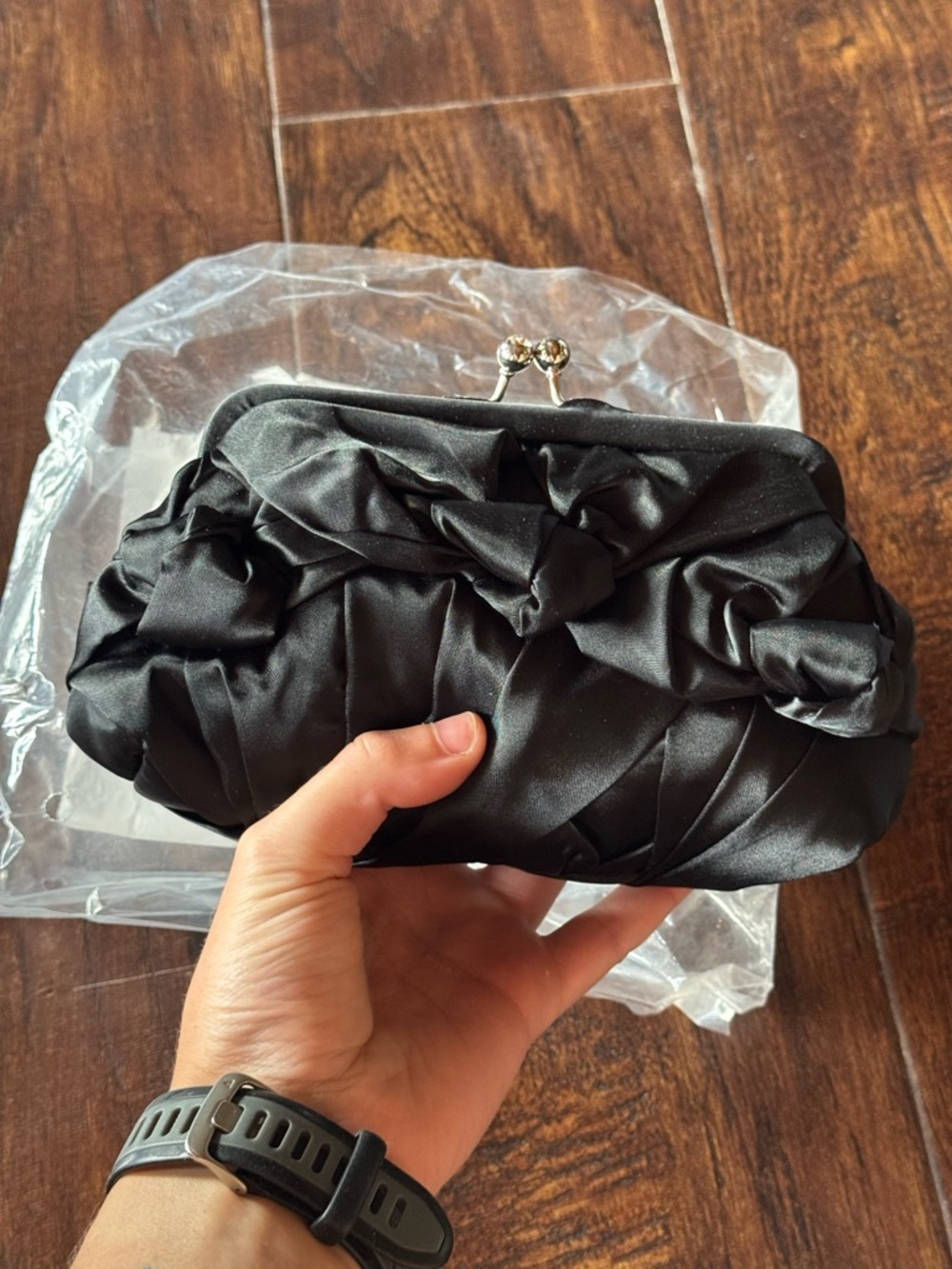 NEW White House Black Market Black Satin Evening Clutch Bag